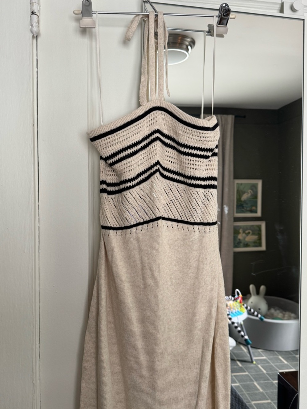 Ramy Brook Marc dress - Neutral Knit Midi Dress with Black Stripes